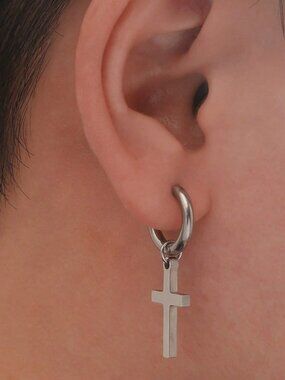 Product Title: Unisex Stainless Steel Cross Pendant Ear Clip Couple Jewelry Gift